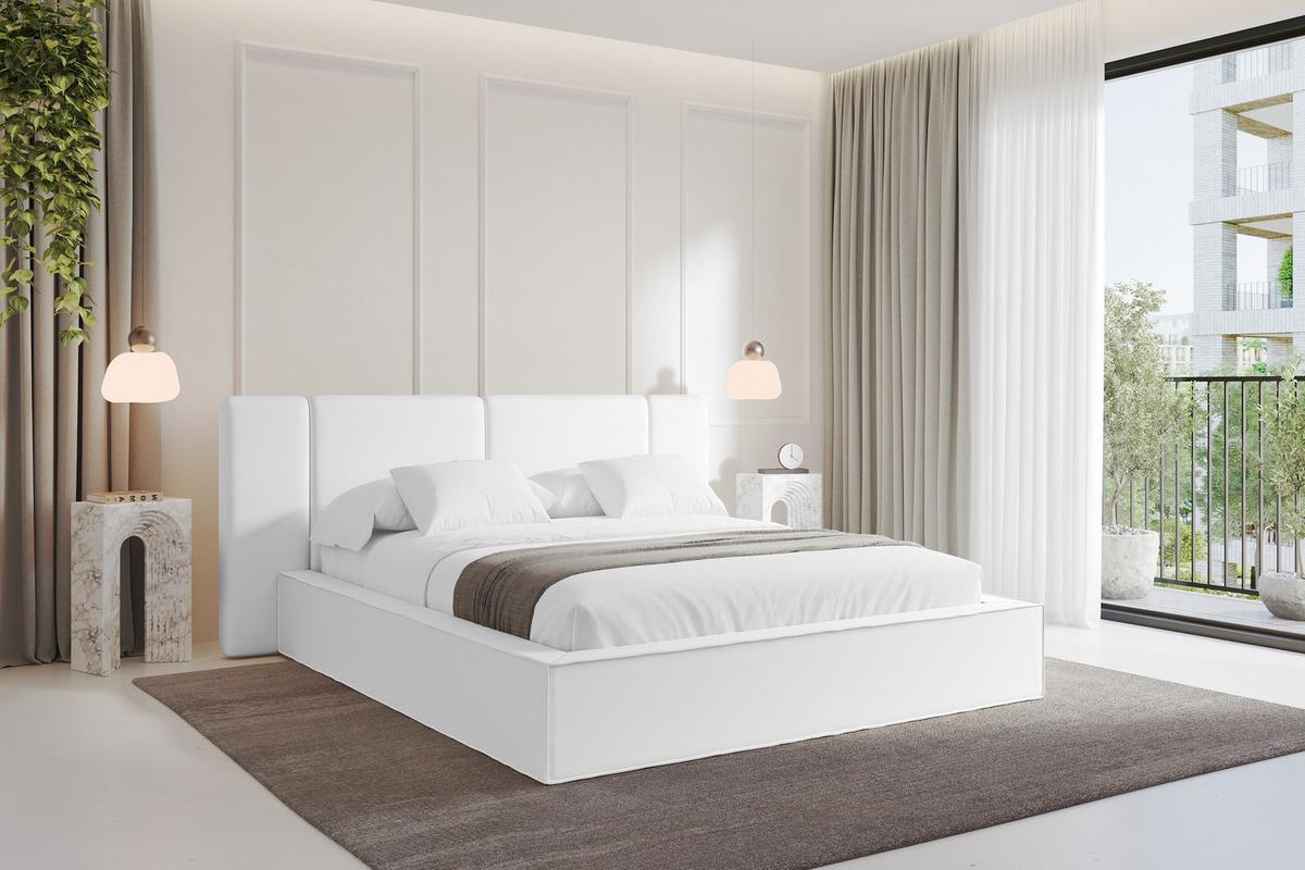 POLSTERBETT mit Bettkasten und Lattenrost, Bett mit Matratze H3/H4 - RIVO 140x200 Weiß - Weiß Hochglanz, Holzwerkstoff/Textil (140/200cm) - ALTDECOR