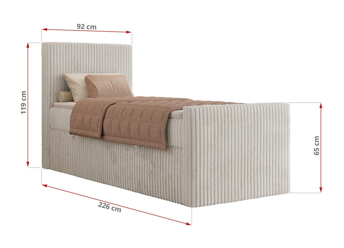 BOXBETT TILIANO DUO 90/200 - Beige Cord - H4 - Topper T25 - Links Seite - Beige, Textil (200/90cm) - MKS