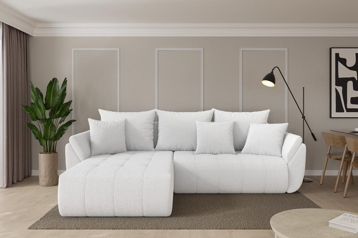 ECKSOFA mit Schlaffunktion Ottomane Links TOKO-L 277x194x86 Weiß Bouclé - Schwarz/Weiß, Holzwerkstoff/Kunststoff (277/194cm) - ALTDECOR