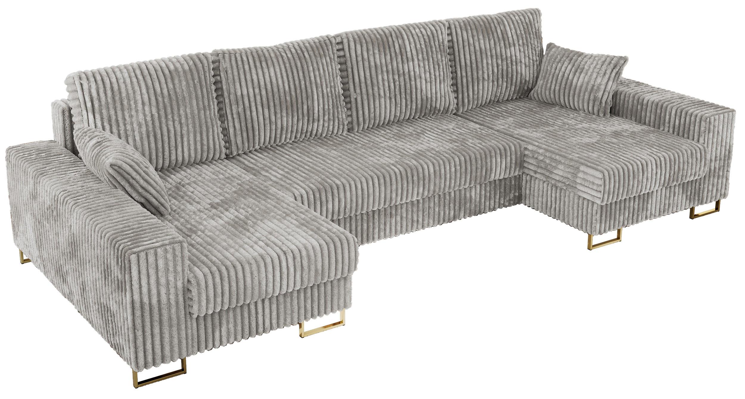 WOHNLANDSCHAFT DORIAN U Cord Hellgrau - Goldfarben/Hellgrau, Textil/Metall (312/85/138cm) - MKS