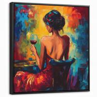 LEINWAND Bilder mit Rahmen - Wein - Frau - Stimmungsvoll - Farbenfroh - 50x50 - Bordeaux, Textil (50/50cm) - MuchoWow