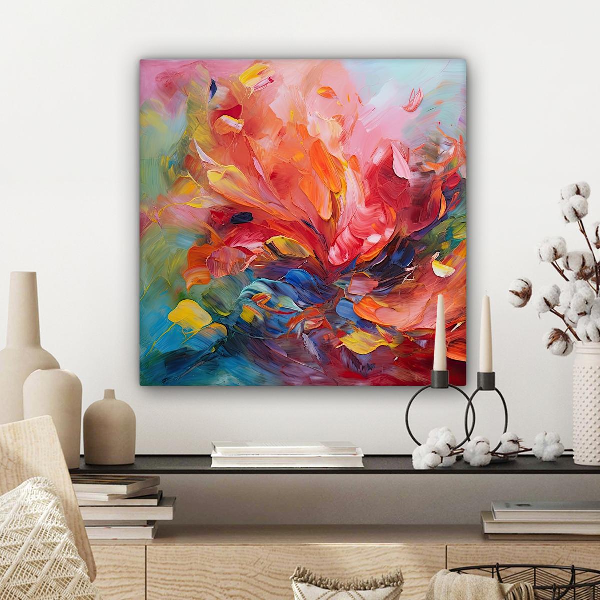 LEINWANDBILD Ölgemälde - Kunst - Abstrakt - Farbenfroh Wandbild Wohnzimmer 50x50 cm - Altrosa, Textil (50/50cm) - MuchoWow