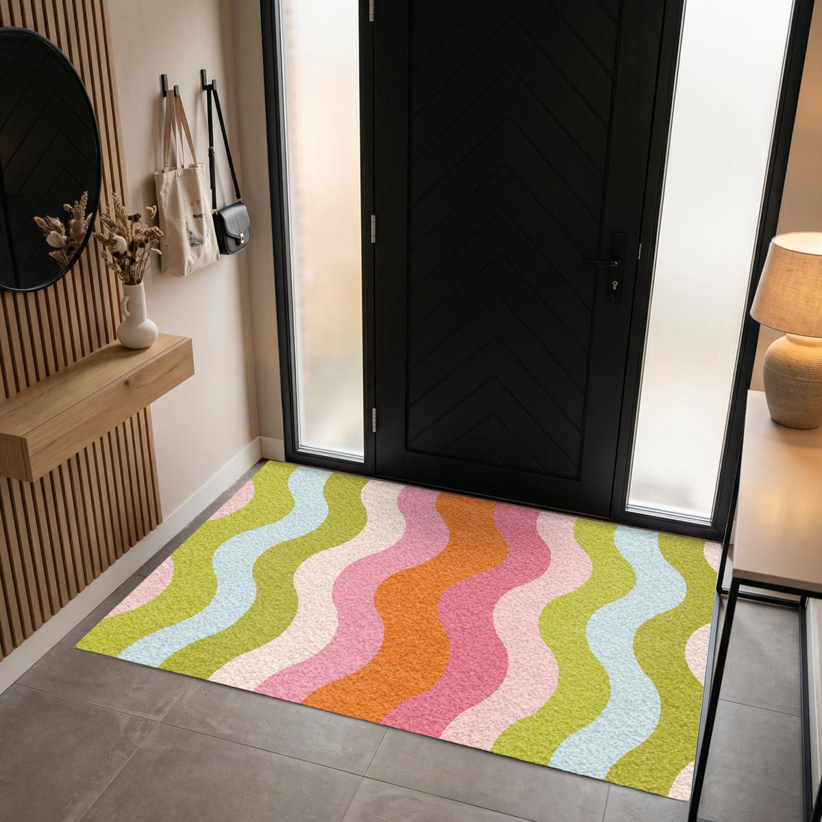 FUSSMATTE Bahnen - Wellen - Bunt - Vertikal Fußabtreter 180x120 cm - Multicolor, Kunststoff (180/0.4cm) - MuchoWow