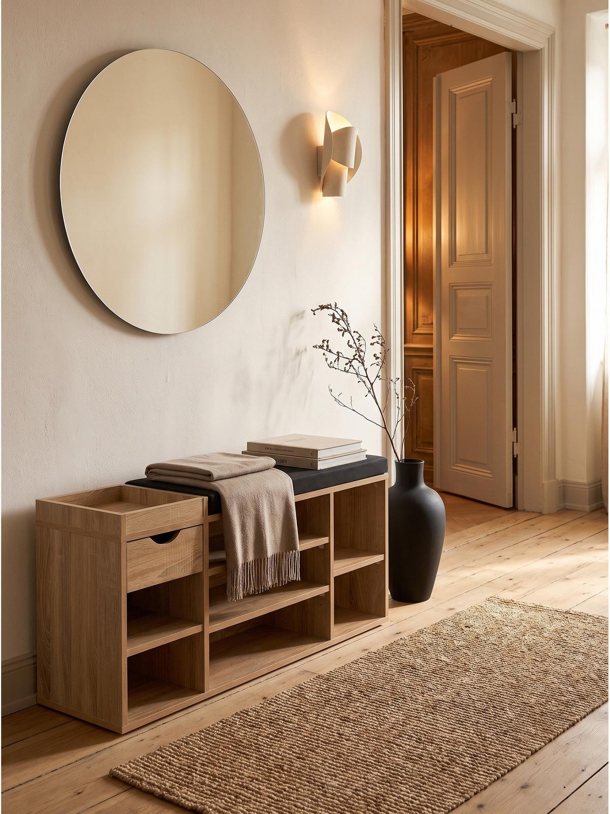 GARDEROBENBANK CARTAGENA, Stoff, Sonoma, 100 x 30 x 45 cm - Hellbraun/Schwarz, Holzwerkstoff/Textil (100/45/30cm) - KADIMA DESIGN