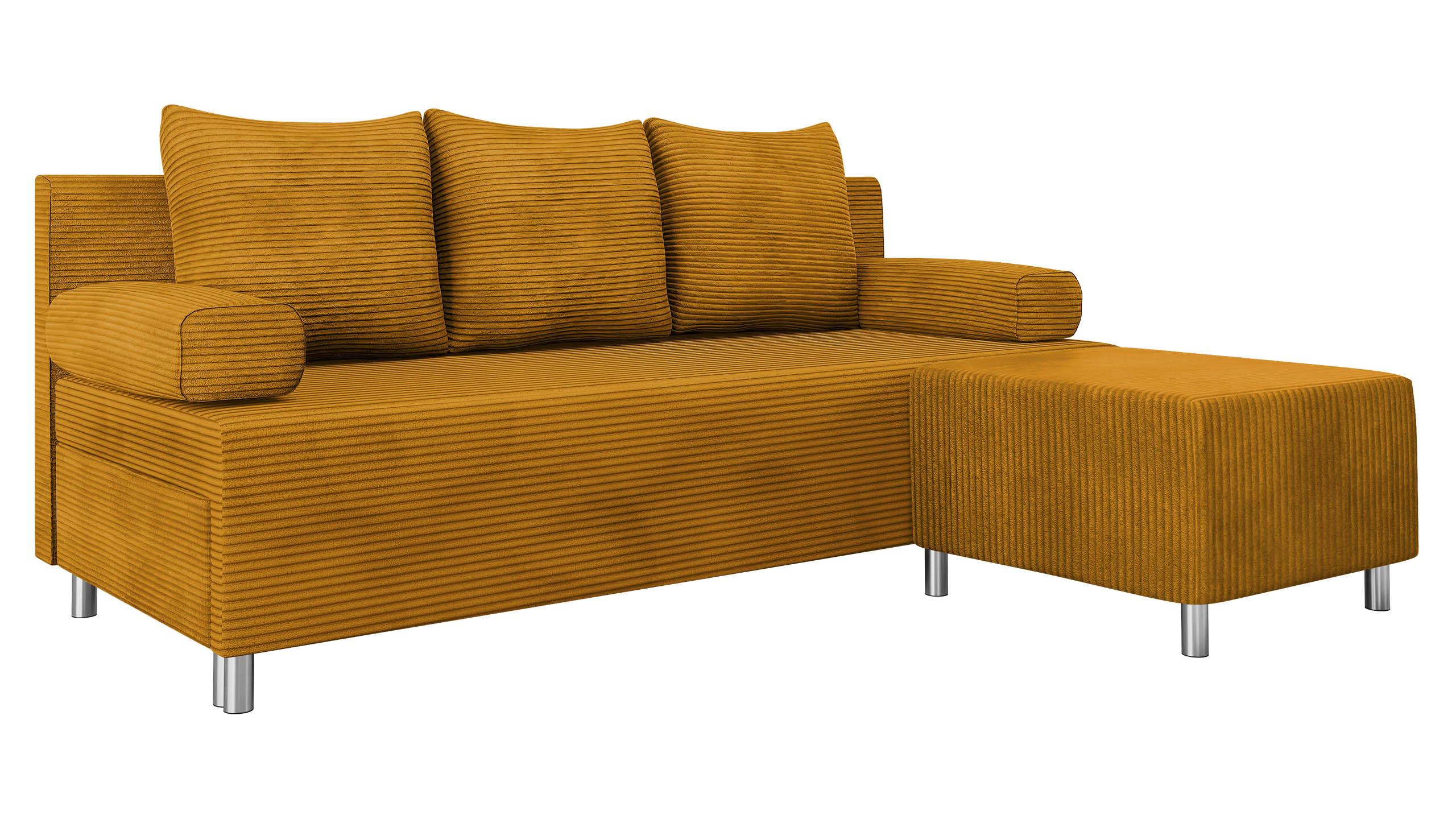 SCHLAFSOFA Dover Cord mit Polsterhocker - Chromfarben/Braun, Holz/Kunststoff (192/80cm) - MIRJAN24