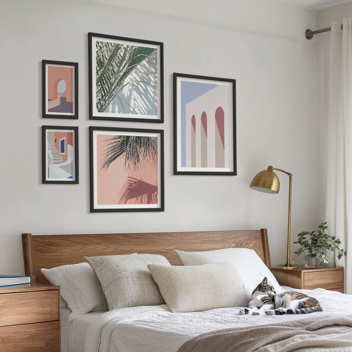 BILDER SET 5er Set - 50x50 cm & 20x30 cm & 40x60 cm Schwarzer Rahmen - Illustrationen der Stadtarchitektur - Schwarz, Kunststoff (40/60cm) - TULUP