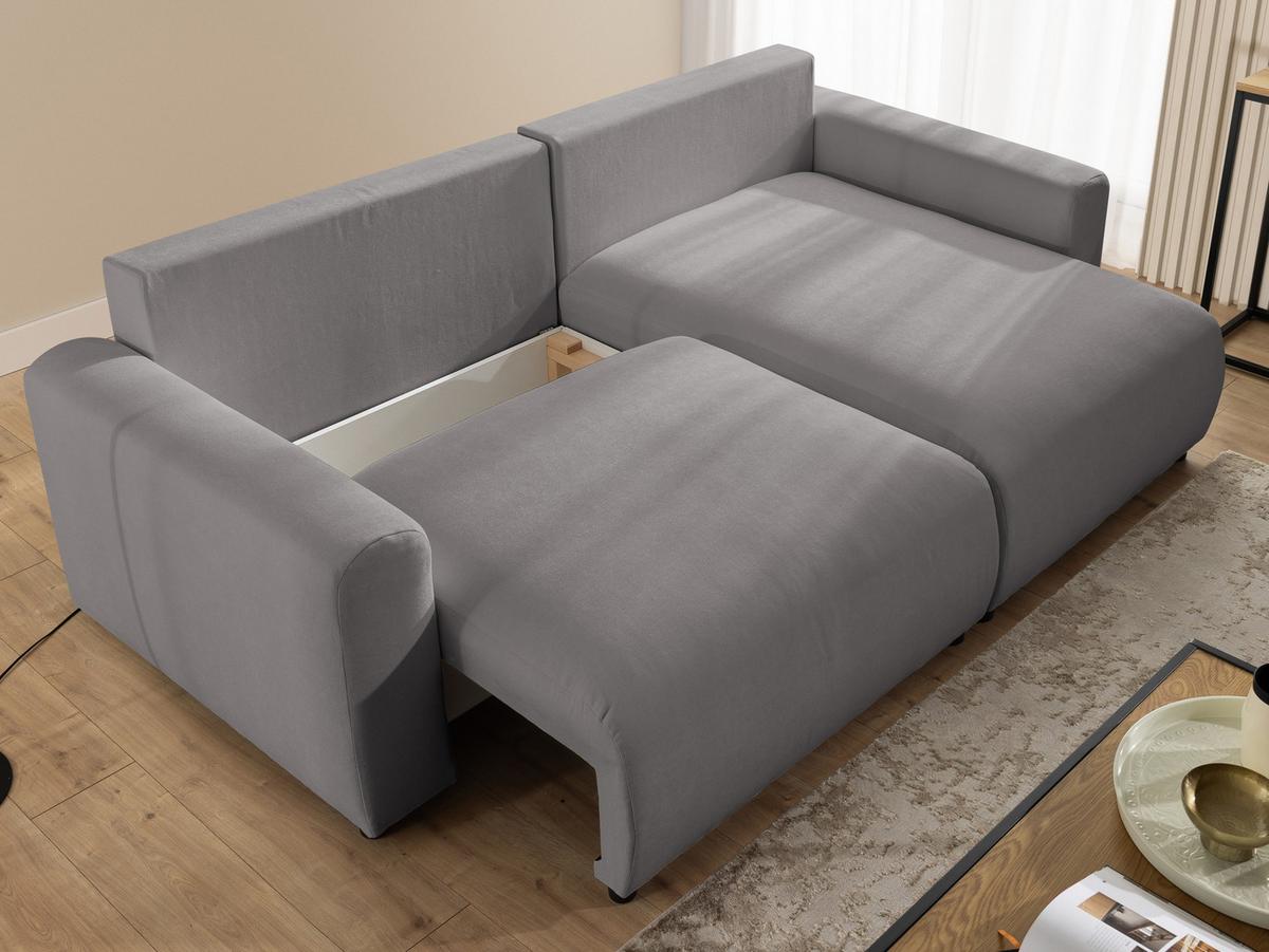 ECKSOFA Calma mit Schlaffunktion und Bettkasten im Bumpy-Design aus weichem Taupe Webstoff - Ottomane rechts - Taupe/Schwarz, Holz/Kunststoff (140/239cm) - S-Style