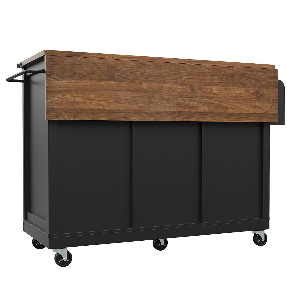 KÜCHENINSEL Schwarz mit Klapptisch, Schiebetüren & Rollen - Schwarz, Holzwerkstoff (140/94/45cm) - Urban Meuble