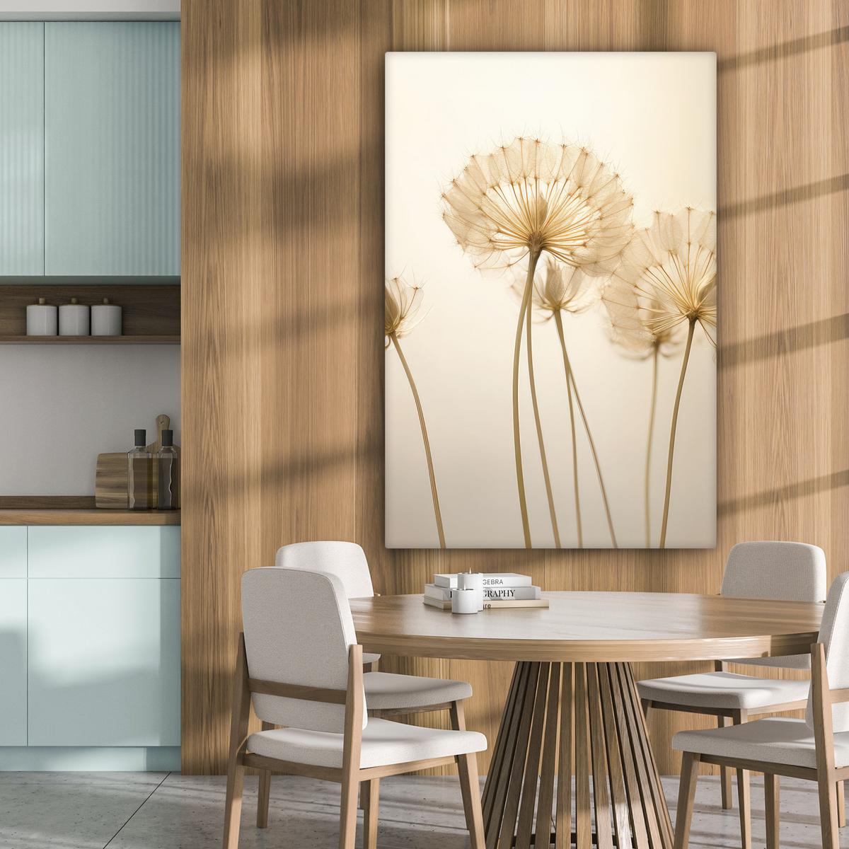 LEINWANDBILD Sonnenlicht - Löwenzahn - Botanisch - Blumen Deko XXL 80x120 cm - Creme, Textil (80/120cm) - MuchoWow