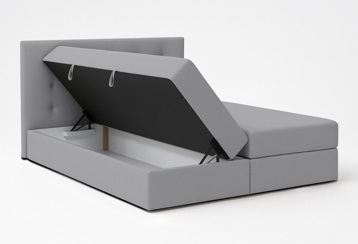 BOXBETT BAUNEI 180x200 cm mit Bettkasten und Matratze - Grau + TOPPER - Schwarz/Grau, Holz/Holzwerkstoff (180/200cm) - AX Living