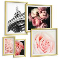 BILDER SET 5er Set - 50x50 cm & 20x30 cm & 40x60 cm Goldrahmen - Berge, Wasser, wunderschöne Landschaften - Goldfarben, Kunststoff (40/60cm) - TULUP