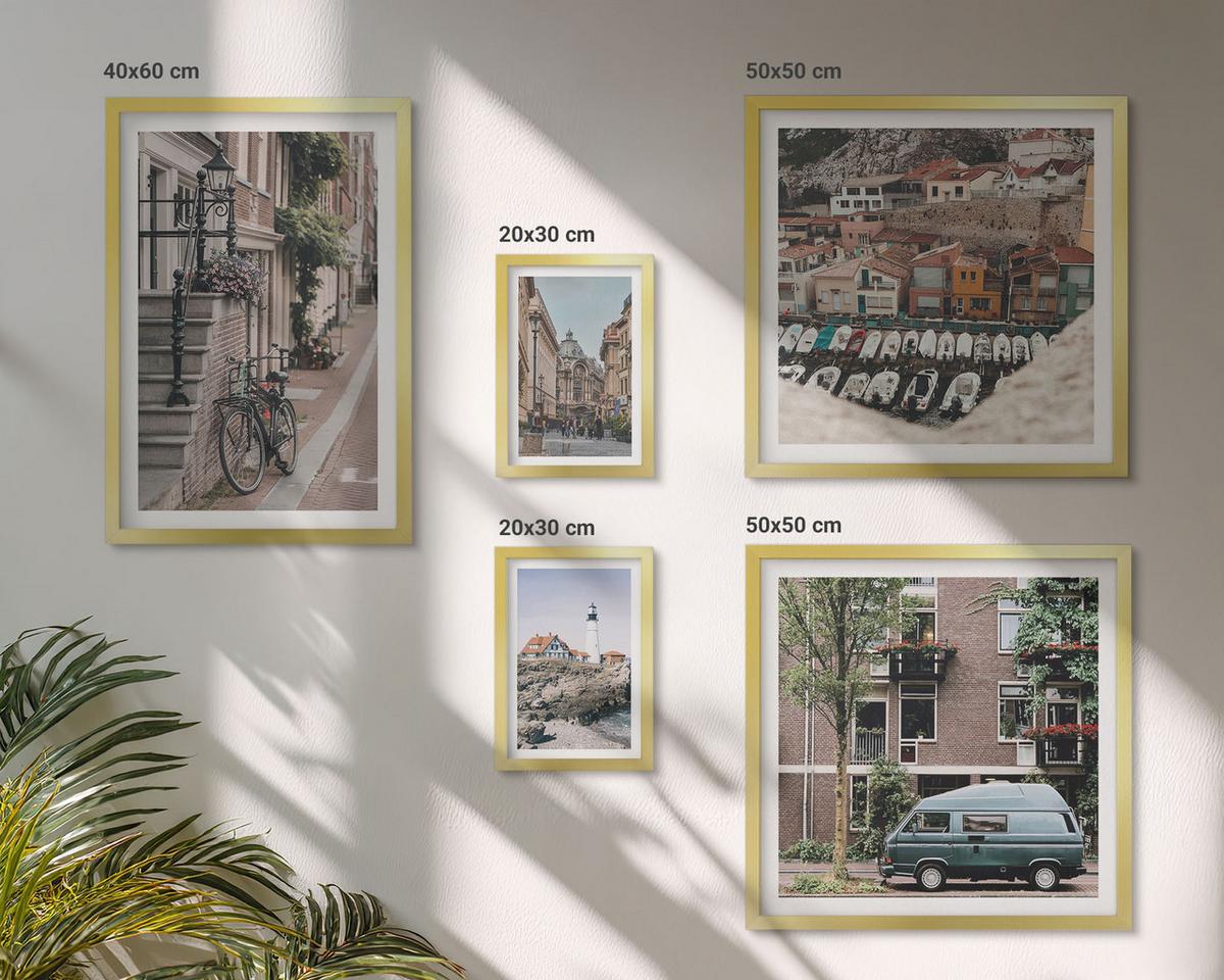 BILDER SET 5er Set - 50x50 cm & 20x30 cm & 40x60 cm Goldrahmen - Elegante Muster auf Steinen - Goldfarben, Kunststoff (40/60cm) - TULUP