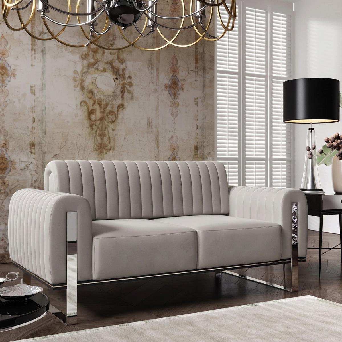 SOFA Parissa 164 cm - Silberfarben/Hellgrau, Textil/Metall (164/79/92cm) - Selsey