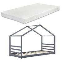HAUSBETT Vardø mit Matratze - Dunkelgrau, Holz/Textil (90/200cm) - [en.casa]