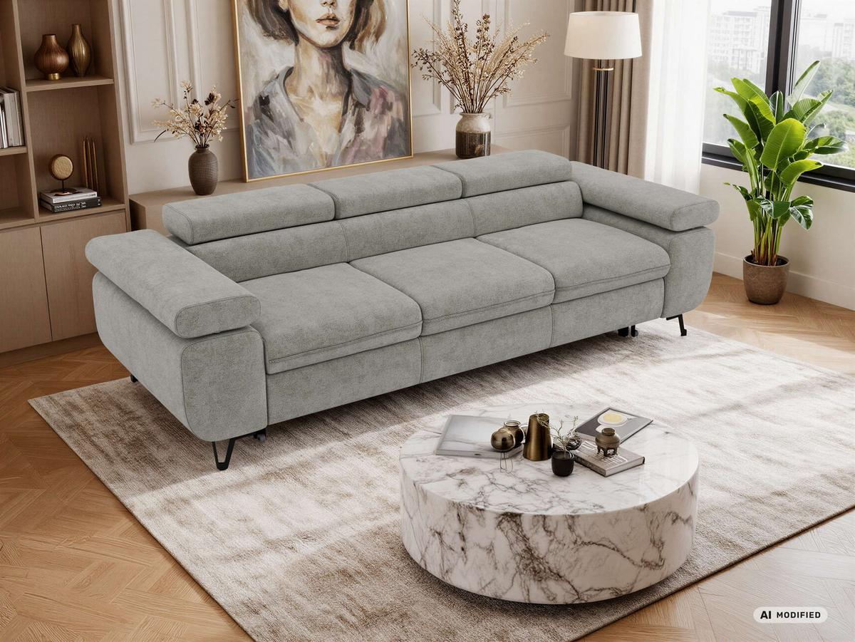 3-SITZER SOFA PETER mit Schlaffunktion - Grau Stukture - Graphitfarben/Schwarz, Textil/Metall (262/76/99cm) - MKS