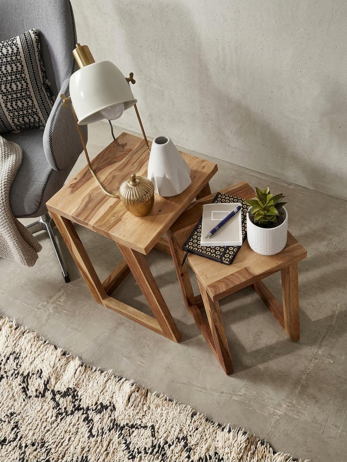 BEISTELLTISCH Set – 2-teilig Massivholz verschiedene Größen - Braun, Holz (36/36/50cm) - KADIMA DESIGN