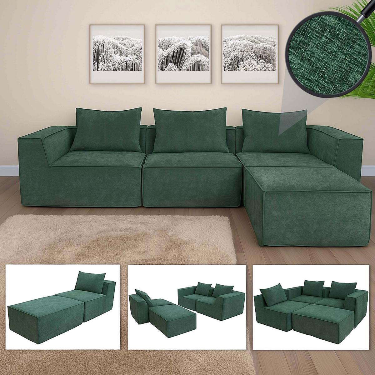 SOFA-GARNITUR Grün - Grün, Textil (270/63/190cm) - MCW