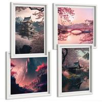 BILDER SET 4er Set - 50x50 cm & 40x60 cm Weißer Rahmen - Fantasielandschaften Japans - Weiß, Kunststoff (50/50cm) - TULUP