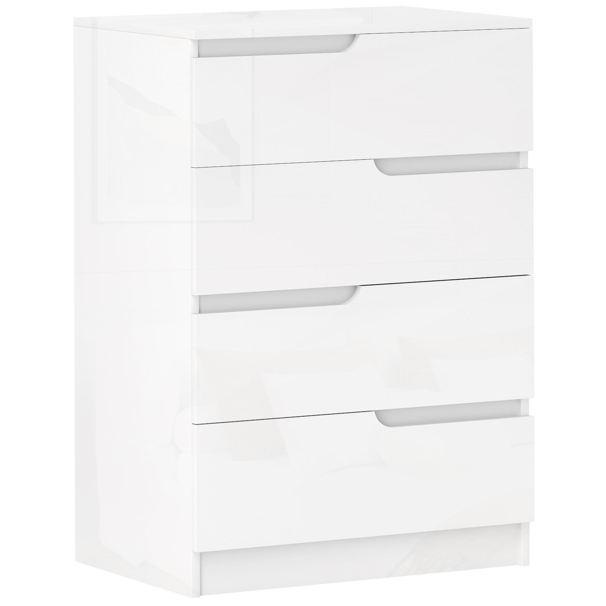 KOMMODE Beistellschrank mit 4 Schubladen, Hochglanzweiß 60 x 40 x 85cm - Weiß, Holzwerkstoff (40/85/60cm) - HOMCOM