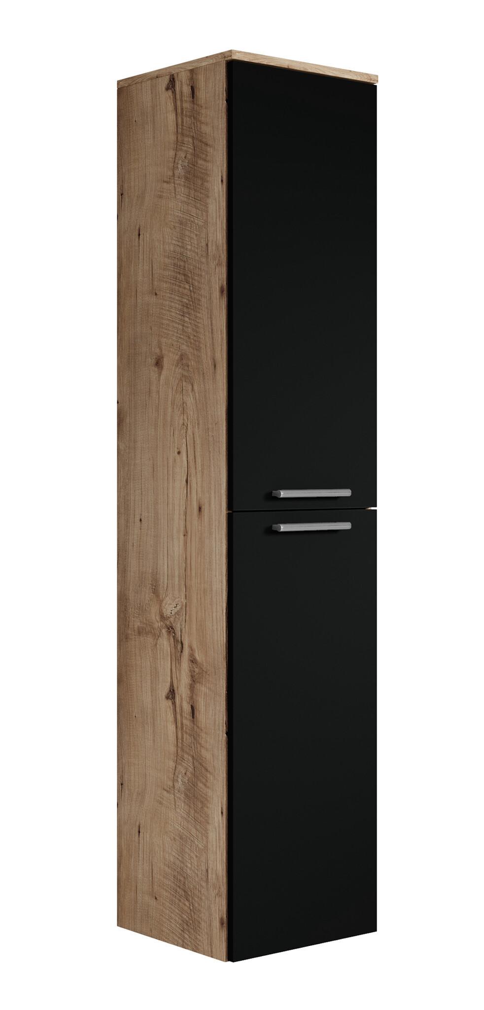 BADEZIMMERSCHRANK Venus mit 2 Türen Kastanien Eiche / Schwarz - 30 x 30 x 160 cm - Eichefarben/Schwarz, Holz (30/160/30cm) - Badplaats