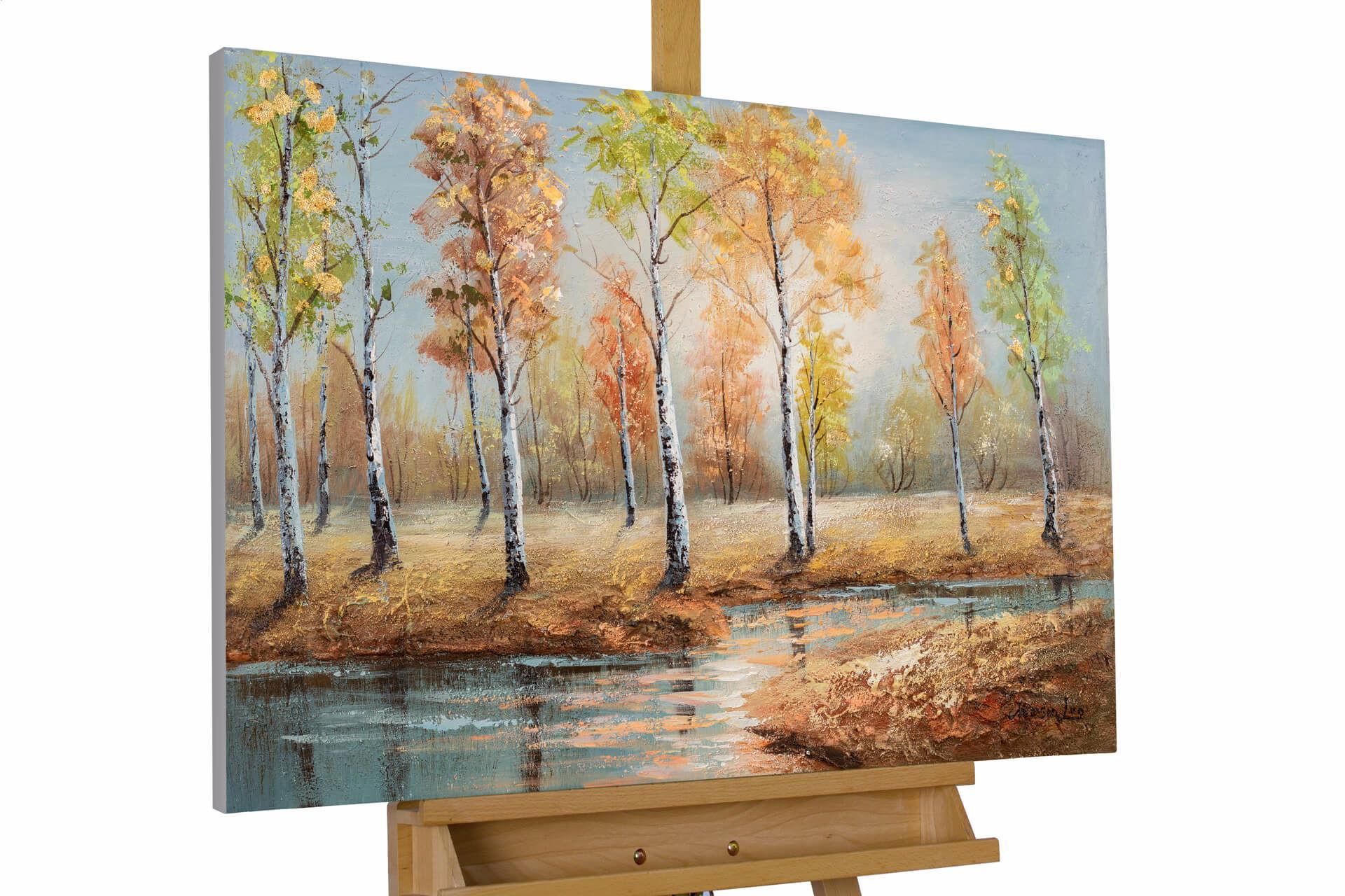 ACRYLBILD HANDGEMALT 90/60 cm - Blau/Orange, Holz/Textil (90/60cm) - KUNSTLOFT