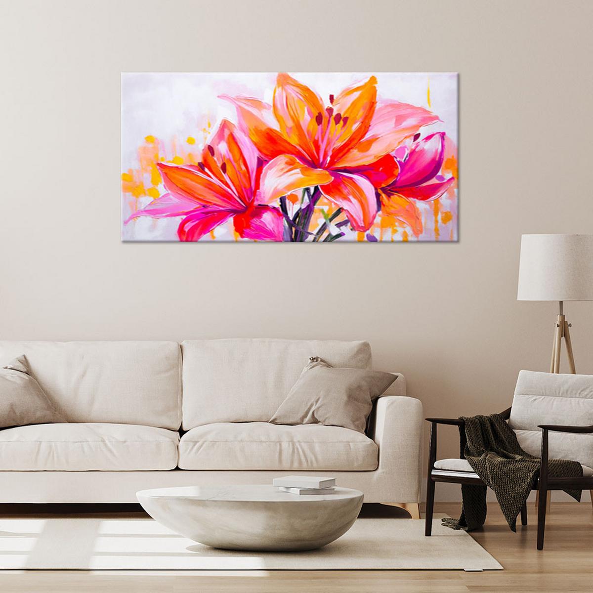LEINWANDBILD Lilienblumen Aquarell 100x50cm - Multicolor, Textil (100/50cm) - Feeby