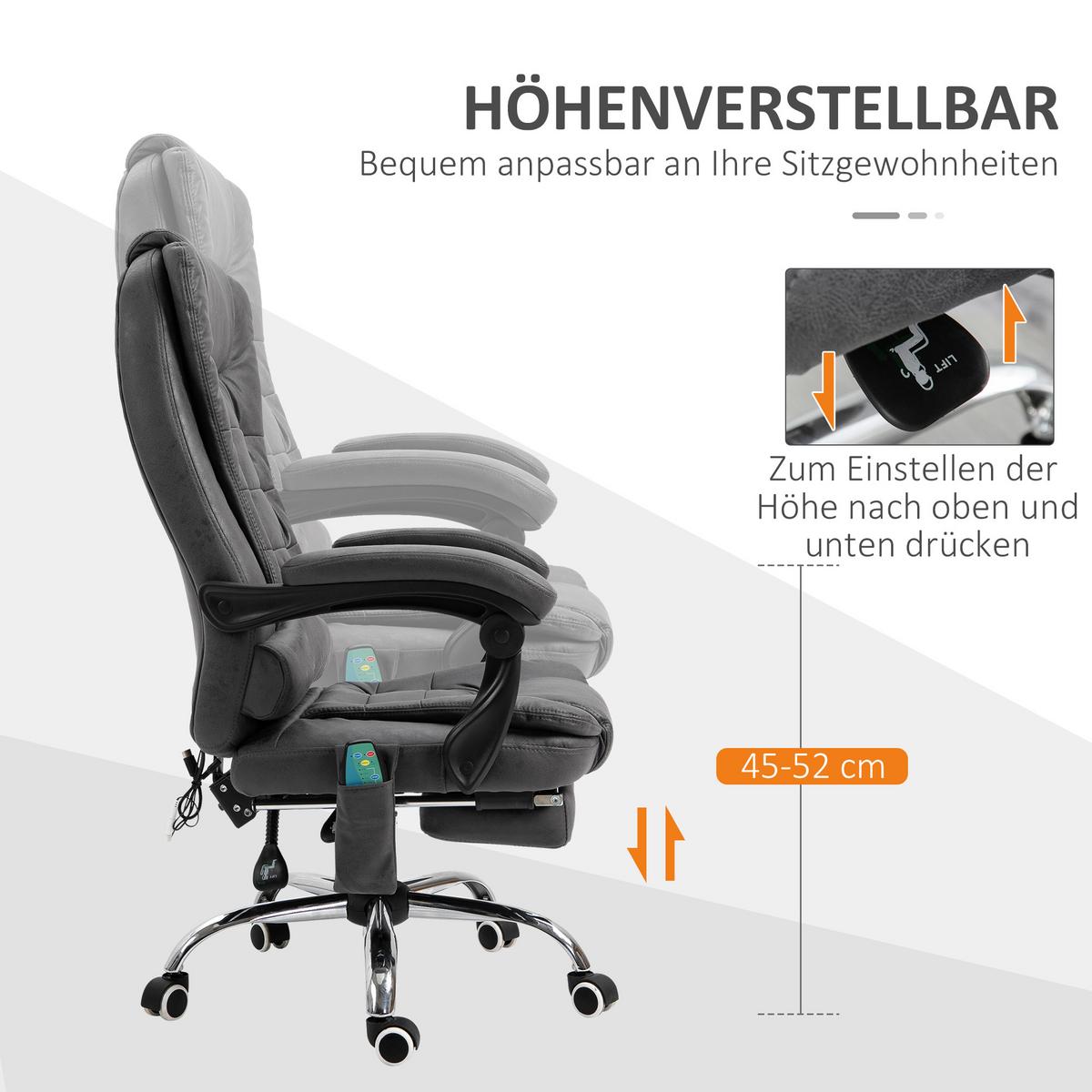 CHEFSESSEL mit Massagefunktion, Ergonomisch Schreibtischstuhl mit Liegefunktion - Blau/Silberfarben, Kunststoff/Textil (70/119/65cm) - Vinsetto