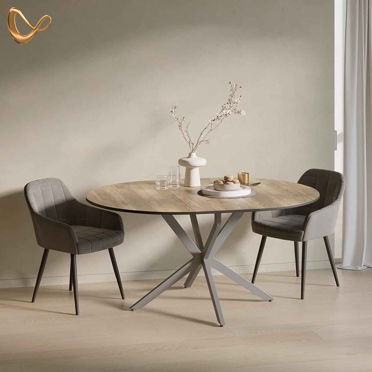 ESSTISCH Firenze Eiche rustikal/Grau 120 x 120 cm ausziehbar - Wildeiche/Grau, Holzwerkstoff (120/120/76.5cm) - Livinity®