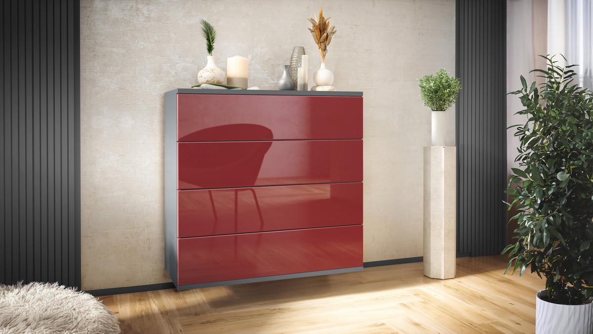 KOMMODE Pavos Bordeaux Hochglanz - Bordeaux, Holzwerkstoff (76/76/35cm) - Vladon
