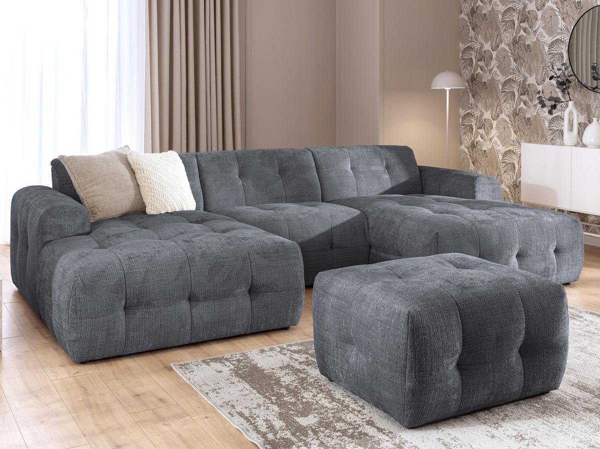 POLSTERHOCKER mit raffinierten Steppungen, zu passendem Sofa, Wellenunterfederung, Chenille-Bezug Grau / 21058 - Schwarz/Grau, Kunststoff/Textil (87/46/68cm) - luma-home