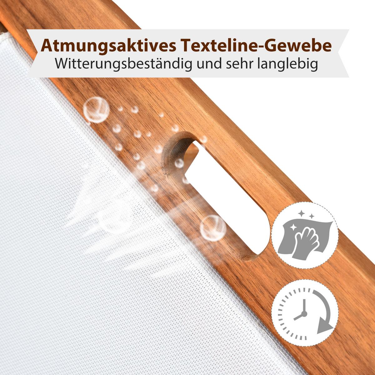 SONNENLIEGE Relaxliege Gartenliege verstellbar Holz Textil Natur+Weiß - Weiß, Holz (55/88.5/198cm) - Outsunny