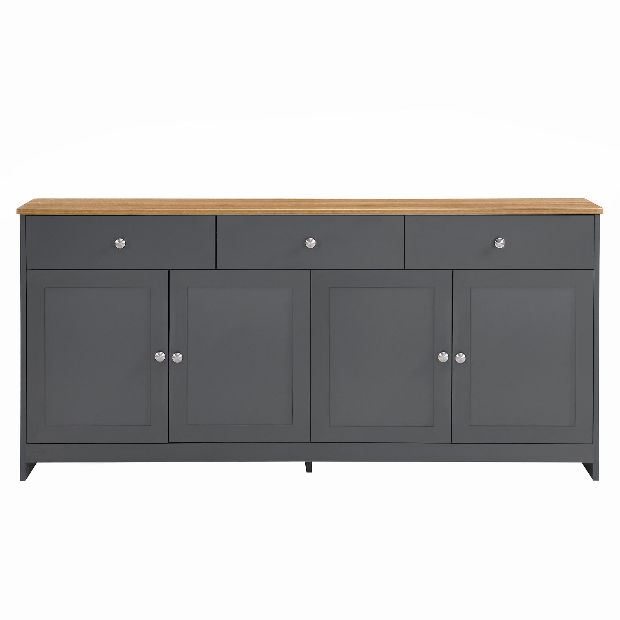 SIDEBOARD Landhausstil Grauschwarz & Holzoptik 160cm mit 4 Türen & 3 Schubladen - Schwarz, Holzwerkstoff (160/75/37cm) - Urban Meuble