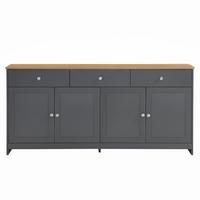 SIDEBOARD Landhausstil Grauschwarz & Holzoptik 160cm mit 4 Türen & 3 Schubladen - Schwarz, Holzwerkstoff (160/75/37cm) - Urban Meuble