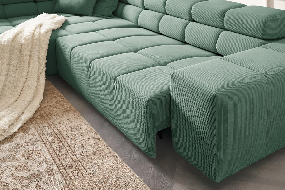 ECKSOFA MIT MOTORISCHEM SITZVORZUG NEVADA Grün Cord Relaxfunktion - Schwarz/Grün, Kunststoff/Textil (319/215cm) - KAWOLA