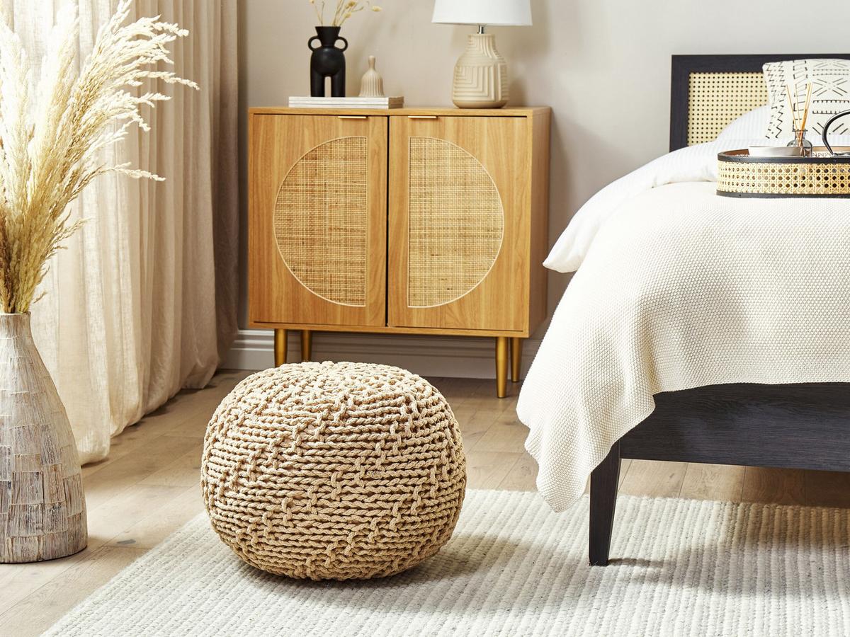POUF Priene 50/50/35 cm - Beige, Naturmaterialien/Textil (50/35/50cm) - Beliani