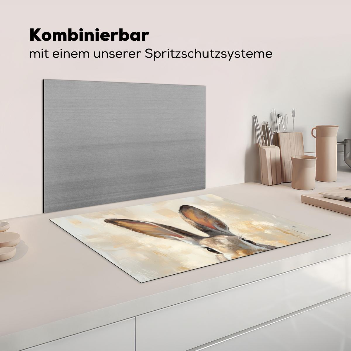 HERDABDECKPLATTE Hase - Ohren - Braun Herdabdeckung Induktionsfeld 70x52 cm - Beige, Kunststoff (70/52/0.2cm) - MuchoWow
