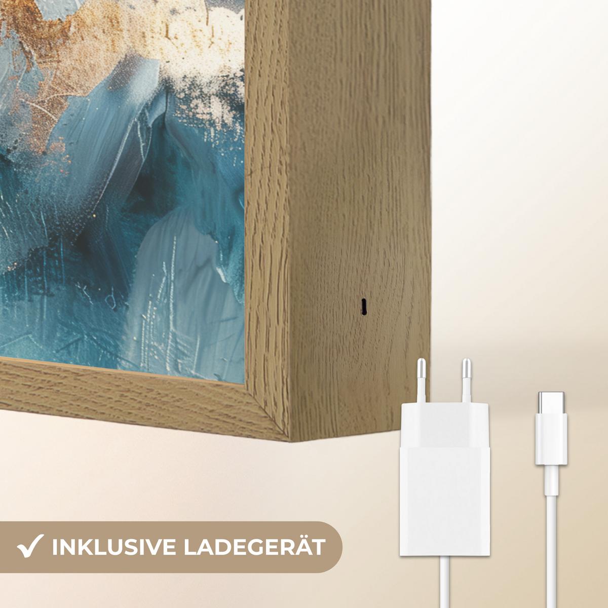 WANDLEUCHTE MIT AKKU Abstrakt - Kunst - Gold - Blau 40x30 cm - Türkis, Holzwerkstoff (40/30/8cm) - OnlyWow