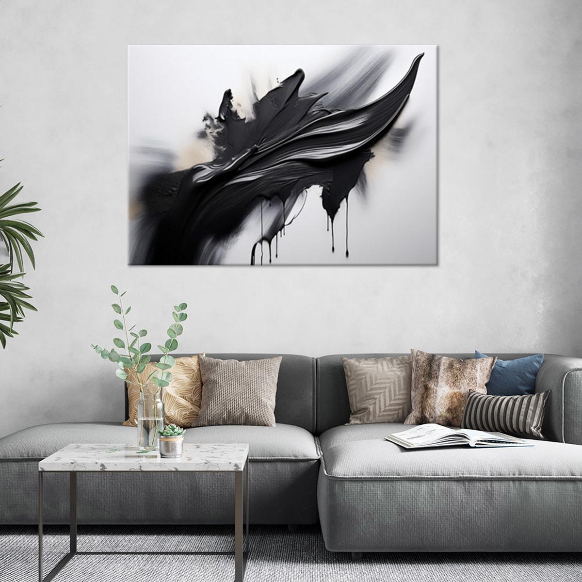 LEINWANDBILD Abstraktion Schwarz-Weiß-3D-Effekt 90x60cm - Schwarz, Textil (90/60cm) - Feeby