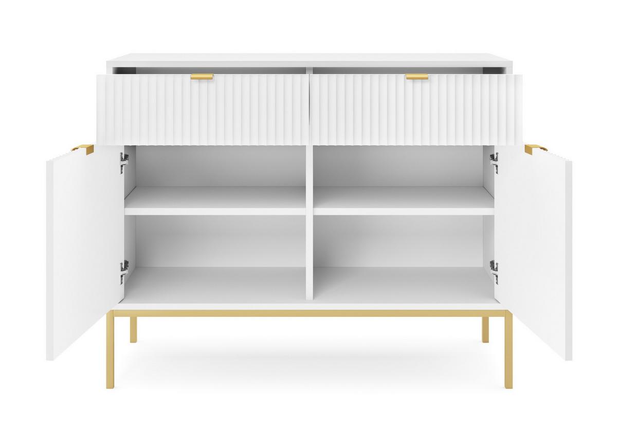 SIDEBOARD Eternas 2T 2S Weiß 104/83/39 cm – goldene Füße, mit geriffelten Fronten - Goldfarben/Weiß, Holzwerkstoff (104/83/39cm) - AX Living