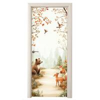 TÜRAUFKLEBER Wald - Herbst - Waldtiere - Bär - Fuchs Deko Schlafzimmer 95x215 cm - Türtapete - Kastanienfarben, Kunststoff (95/0.1cm) - MuchoWow
