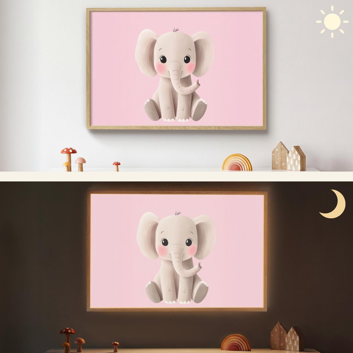 WANDLEUCHTE MIT AKKU Elefant - Baby - Rosa - Cartoon 90x60 cm - Hellrosa, Holzwerkstoff (90/60/8cm) - OnlyWow