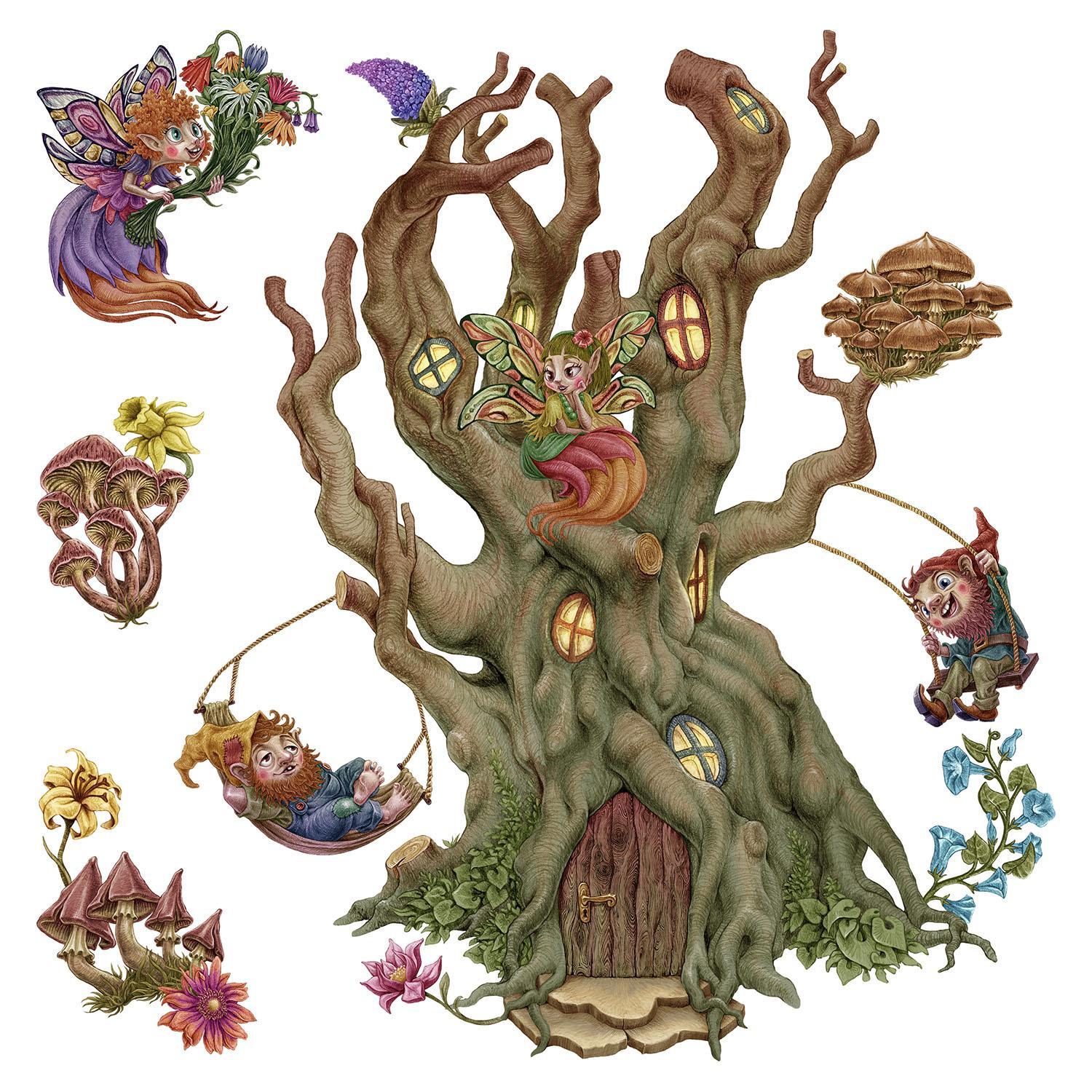 WANDAUFKLEBER 60x96cm - Feenwald - Multicolor, Kunststoff (60/96/0.1cm) - Wallfluent