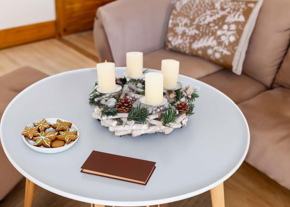 ADVENTSKRANZ MIT KERZEN Weiß - Weiß, Holz (20cm) - MCW