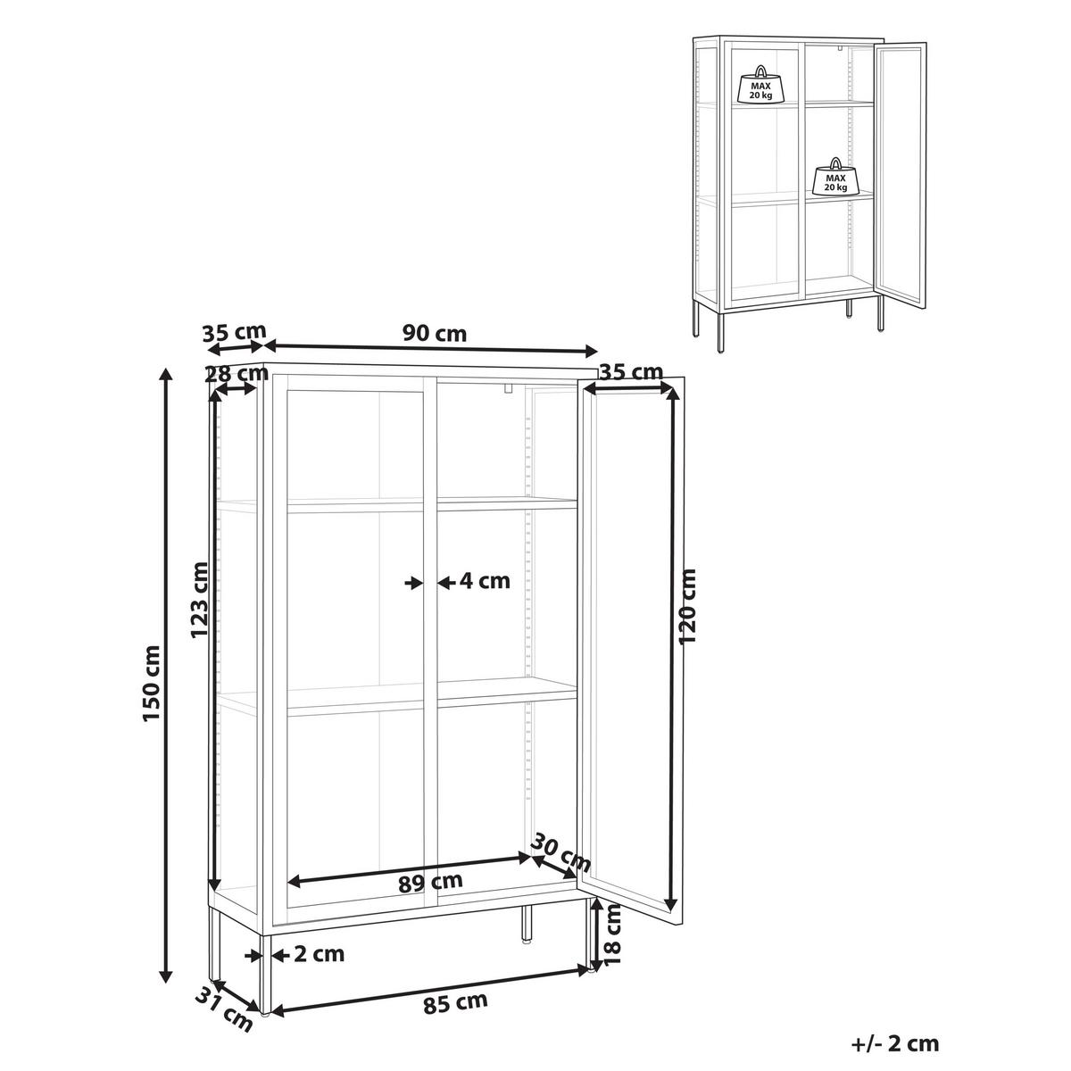 VITRINE mit Glastüren Metall 90 cm Hellbeige Nash - Beige, Metall (90/150/35cm) - Beliani