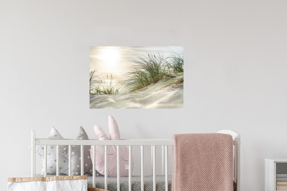 WANDTATTOO Dünen mit Strandhafer in der Sonne des Nationalparks Schleswig-Holsteinisches Wattenmeer Deko Wohnzimmer 60x40 cm - Creme, Kunststoff (60/40/0.1cm) - MuchoWow