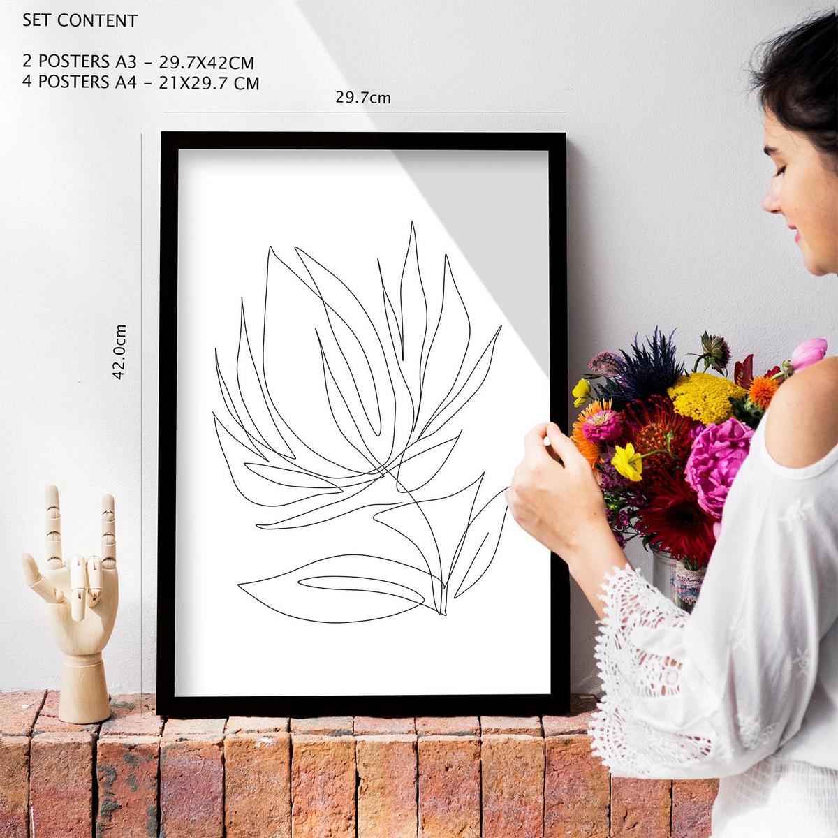 POSTER Set Mit 6 Fairer Fiore In Blume Zusammenfassung Ästhetische Dekorative Gemälde Für Ihr Wohnzimmer Zuhause A3 & A4 Rahmen Aus Hellem Holz - Beige, Papier (29/3cm) - Nacnic