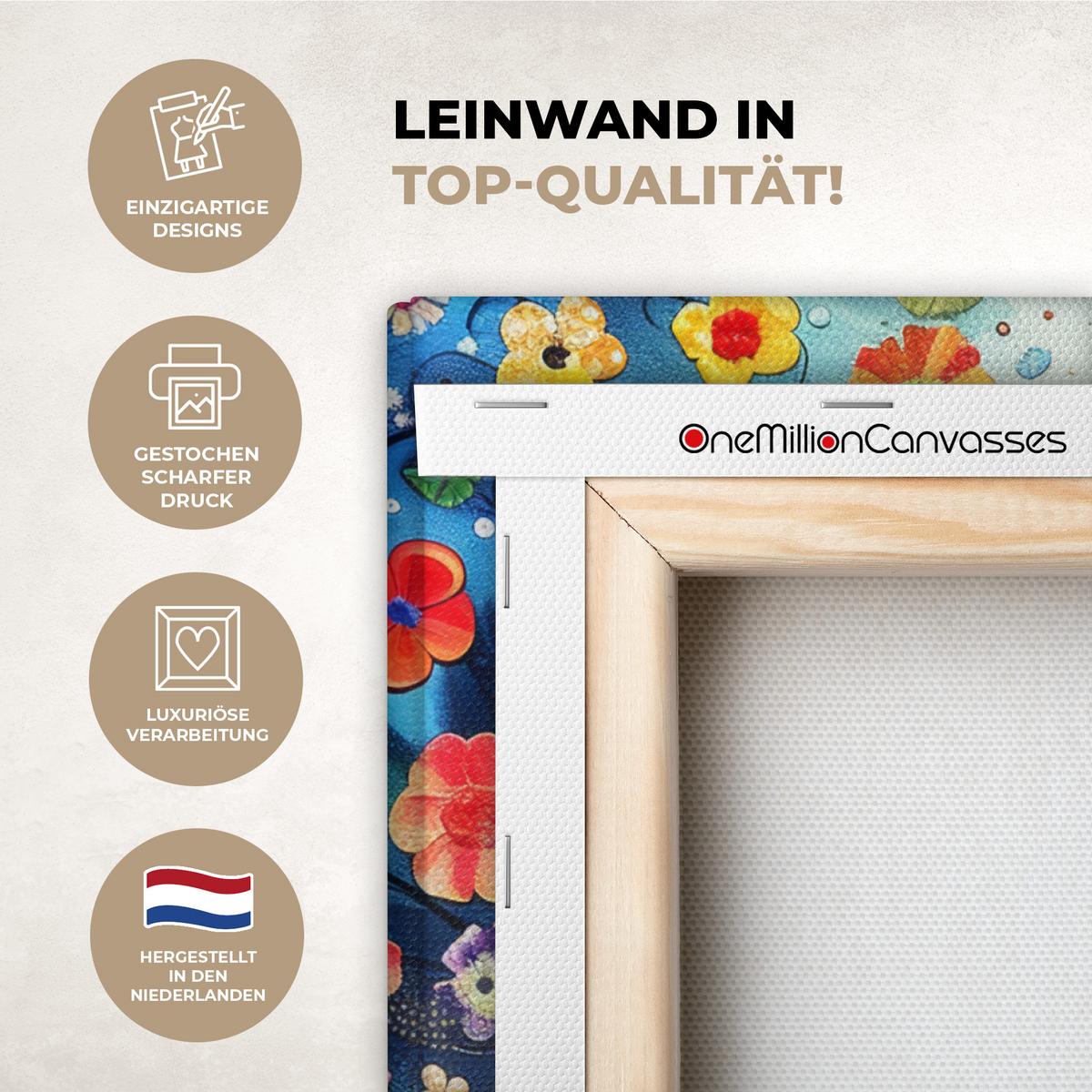 LEINWANDBILD Kunst - Baum des Lebens - Blumen - Hippie Wandbild Wohnzimmer 50x50 cm - Dunkelblau, Textil (50/50cm) - MuchoWow