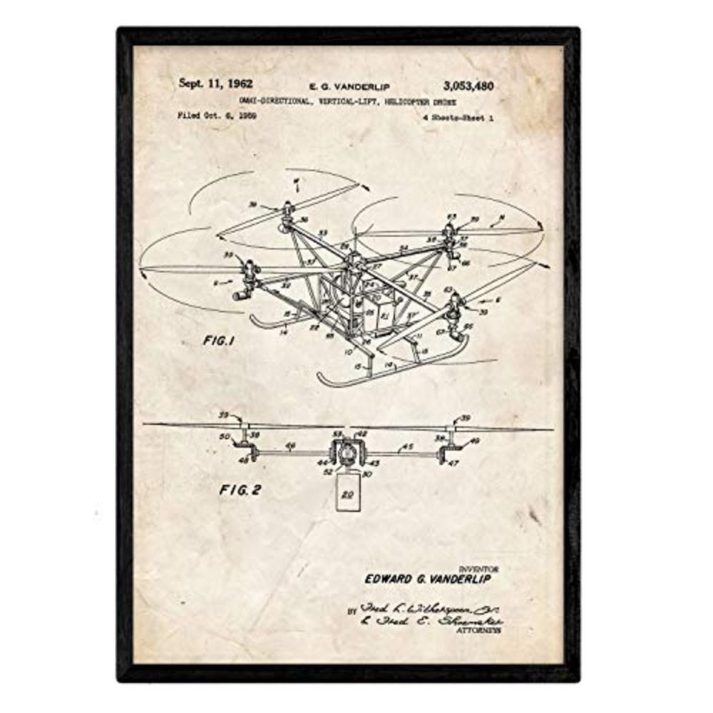 POSTER Drohne Hubschrauber Patent A3 Rahmenlos - Klar, Papier (29.7/5/42cm) - Nacnic