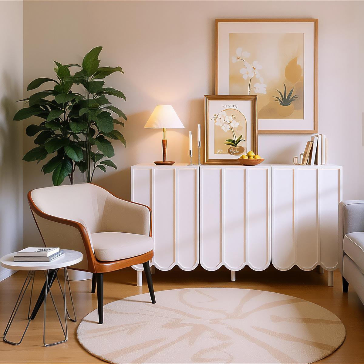 SIDEBOARD mdf in weiß mit wellentüren, push-to-open & verstellbaren einlegeböden - Weiß, Holzwerkstoff/Metall (120/80/35cm) - Urban Meuble