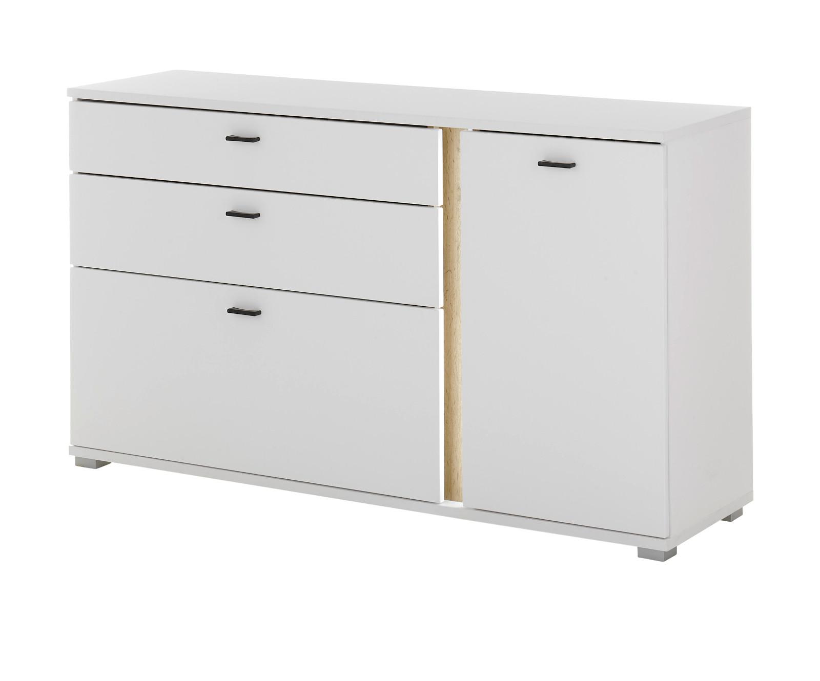 SIDEBOARD weiß matt, Eiche Wotan 150 cm, Kommode inklusive Frontbeleuchtung - Eiche Wotan/Silberfarben, Holzwerkstoff/Kunststoff (150/86/42cm) - Furn.Design